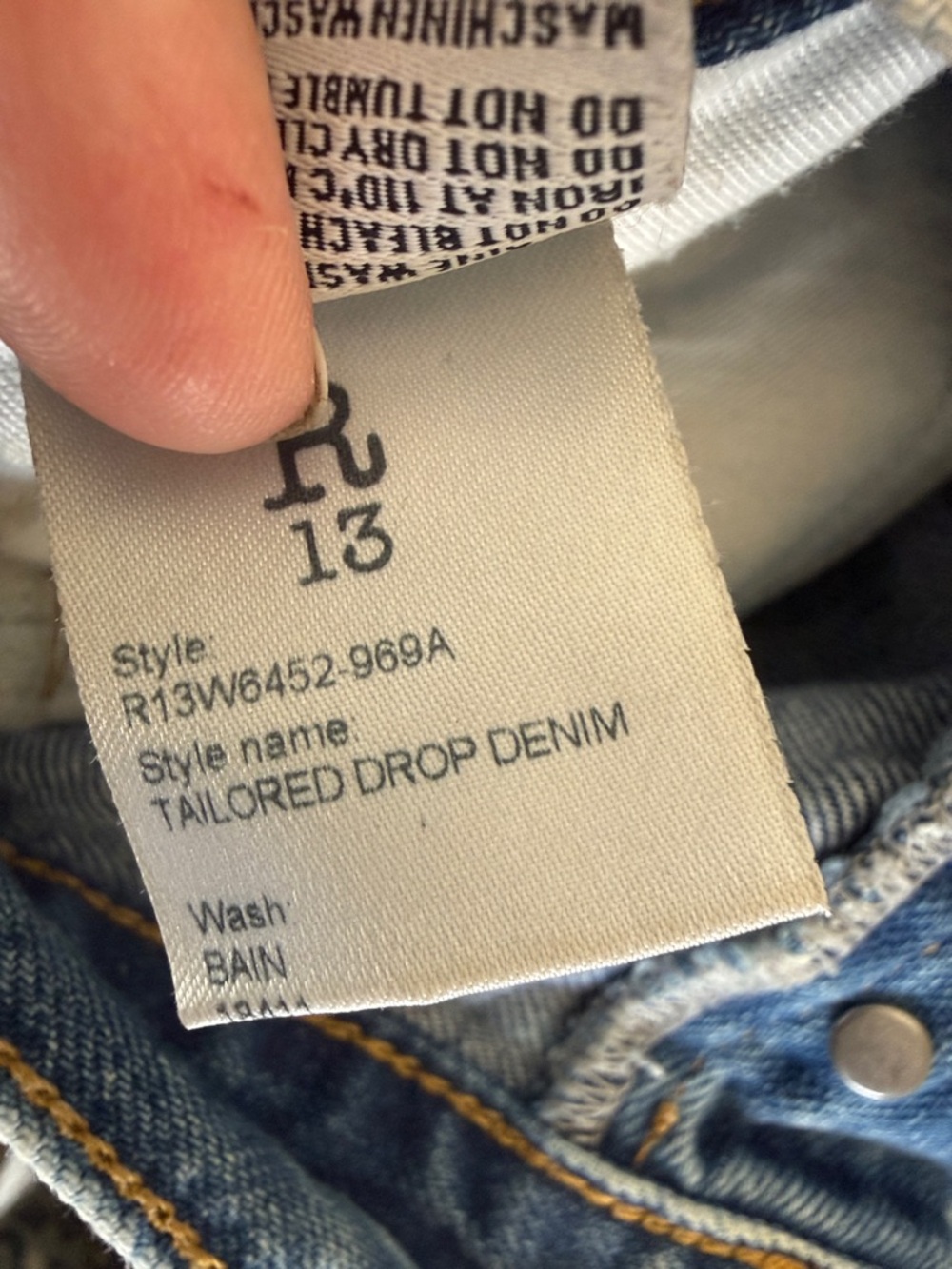 R13 Tailored Drop Jeans in Bain Size 28 - Picture 13 of 16